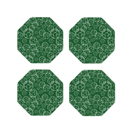 

Tebeau Soccer Print Set of 4 Leather Drink Coasters Round Cup Mat Pad for Home and Kitchen Use 4 -Octagon