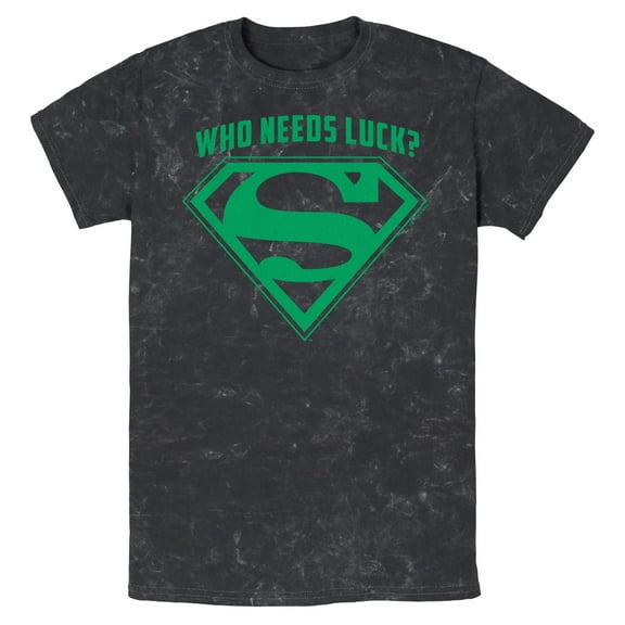 Men's Superman Who Needs Luck Logo Graphic T-Shirt