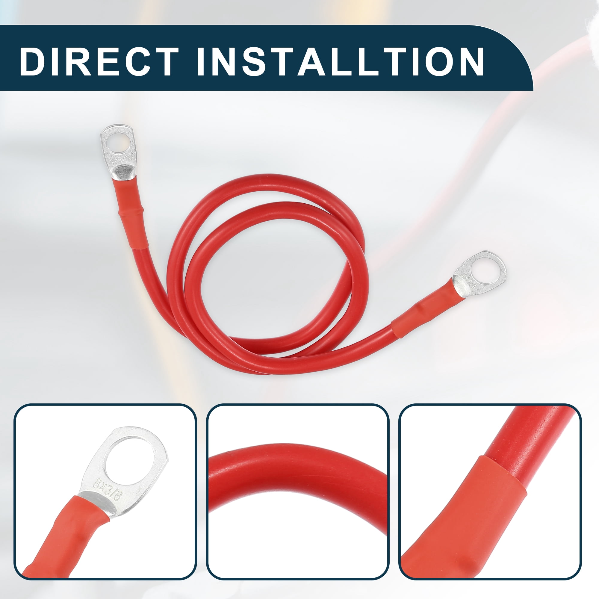 Car Marine Battery Inverter Cable 5/16"-3/8" 2ft Battery Copper Wire Red