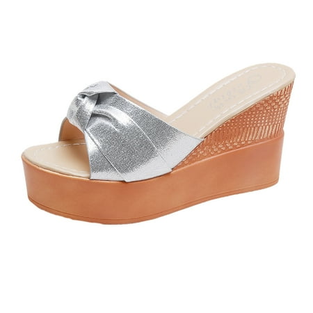 

Pgeraug slippers for women Fashion Womens Casual Shoes Breathable Wedges Thick Soled Outdoor Leisure Sandals Woman Shoes Silver 40