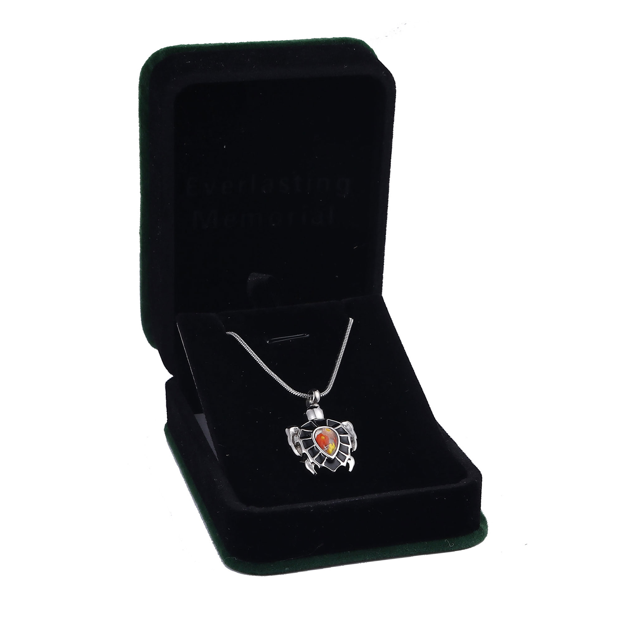 Anavia Silver Tortoise Turtle Cremation Urn Jewelry Stainless Steel Memorial Ashes Holder Container Pendant Loved One Keepsake Necklace with Beautiful Velvet Jewelry Box and Fill Kit