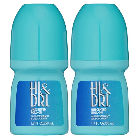 Hi & Dri Anti-Perspirant Deodorant Roll-On Unscented, 1.50 oz (Pack of 2)