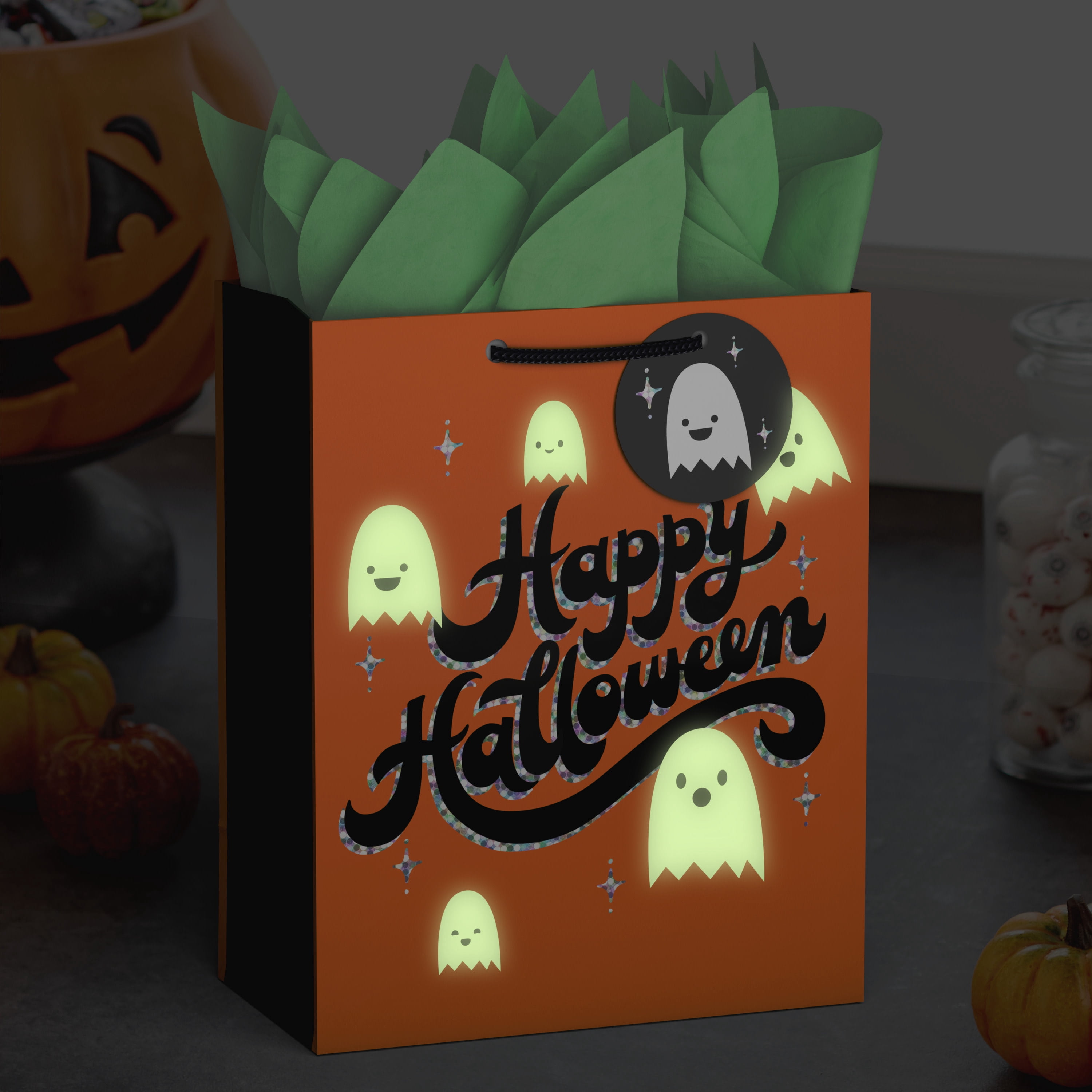 Hallmark Medium Halloween Gift Bag With Tag (Glowing Ghost), 1 Count