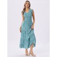 thumbnail image 4 of DARING DIVA V Neck Smocked Ruffle Tiered Maxi Dress Medium Green, 4 of 7