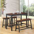 thumbnail image 4 of Costway 4 Pcs Solid Wood Counter Height Table Set w/ Height Bench & Two Saddle Stools, 4 of 6