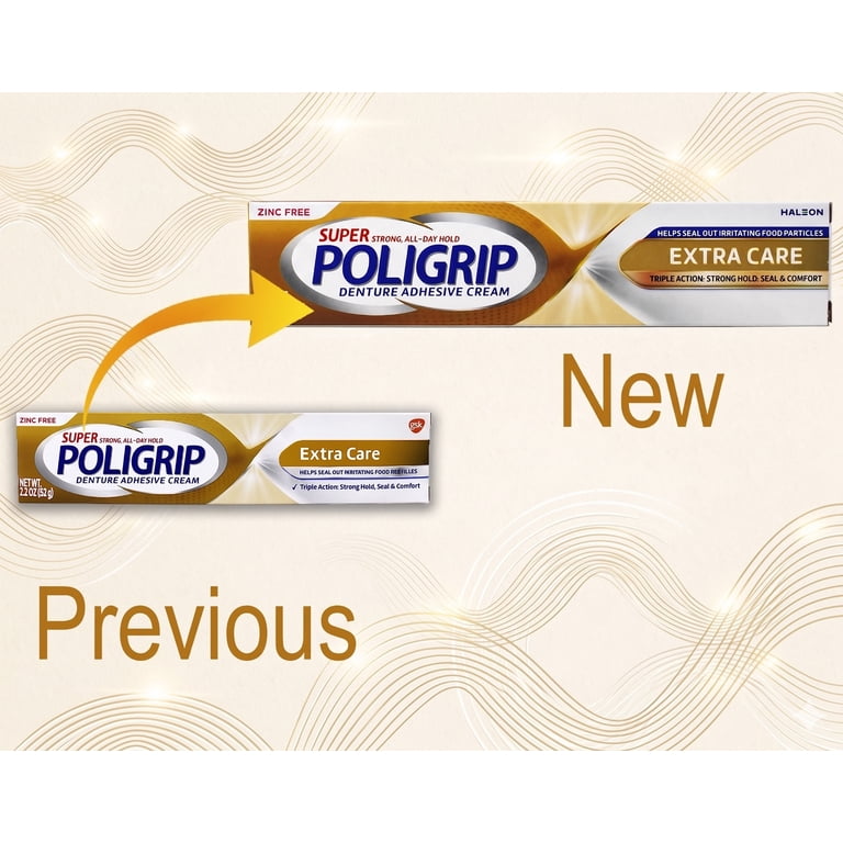 SUPER POLIGRIP Denture Adhesive Cream Extra Care 2.20 oz (Pack of