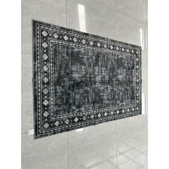 Yesfashion Carpets Area Rugs Washable Pile (Total 1150Gsm) Pearl Velvet Cotton Tpr Washed Folding Backing Carpet-Modern-Hongkuo (New) grey 5*7ft