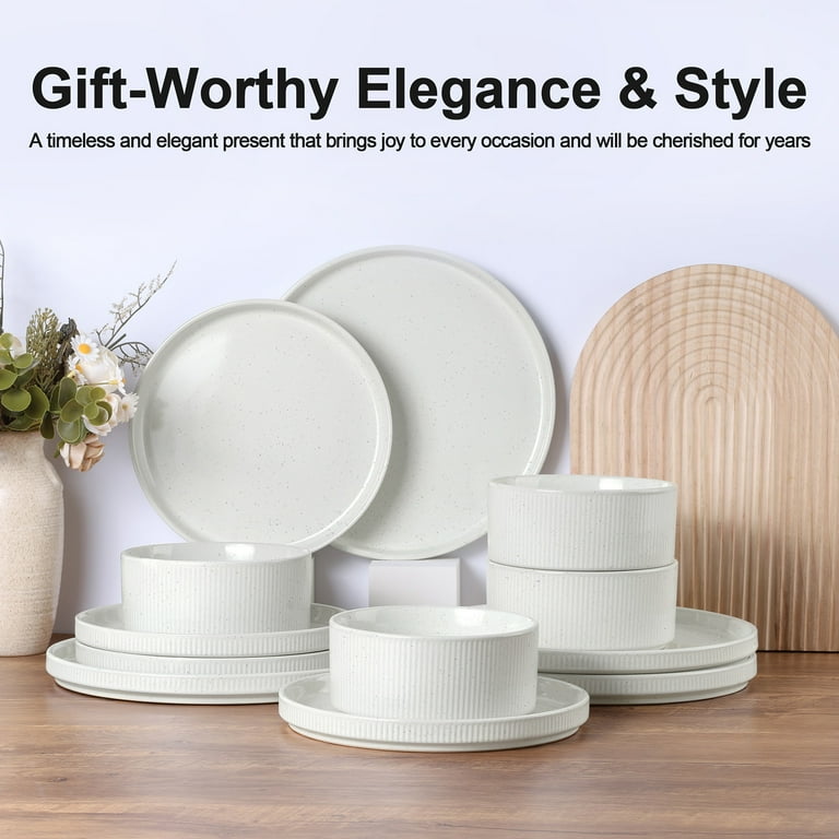12-Piece Stoneware Dinnerware Set for 4, Speckled White photo 4