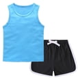 thumbnail image 1 of Camiseta Y Pantalones Cortos de Color Sólido de los Niños sin Mangas Camiseta de Cuello Redondo con Pantalones Cortos de Cintura Elástica Dos Piezas de Vestido Casual, 1 of 7