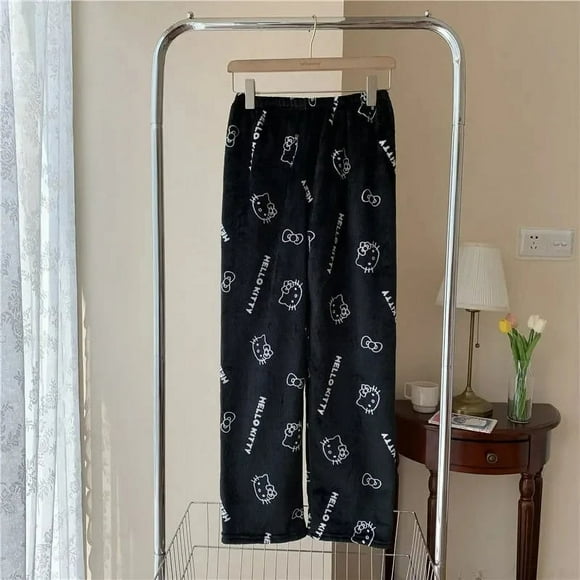 Sanrio Hello Kitty Anime Y2k Kawaii Flannel Pajamas Women'S Warm Woolen Cartoon Casual Home Pants Autumn Winter Fashion Trousers