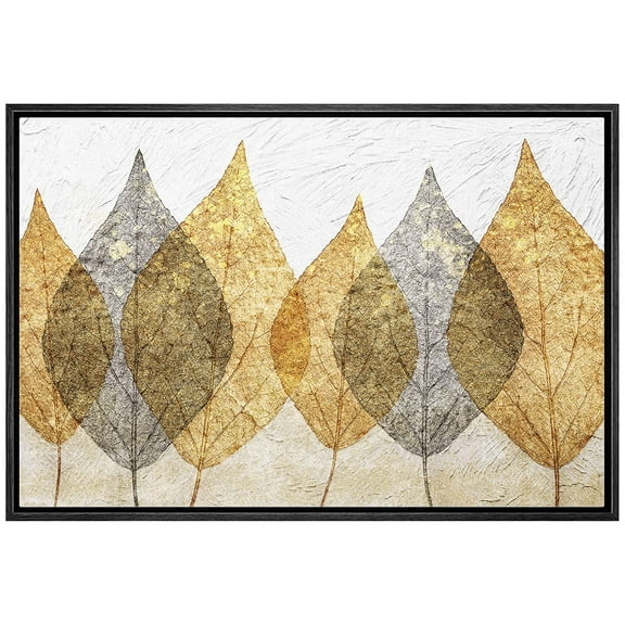 wall26 Framed Canvas Print Wall Art Gold Black Pastel Watercolor Tree Leaf Nature Wilderness Illustrations Modern Art Rustic Decorative Relax/Calm for Living Room, Bedroom, Office - 24"x36" Black