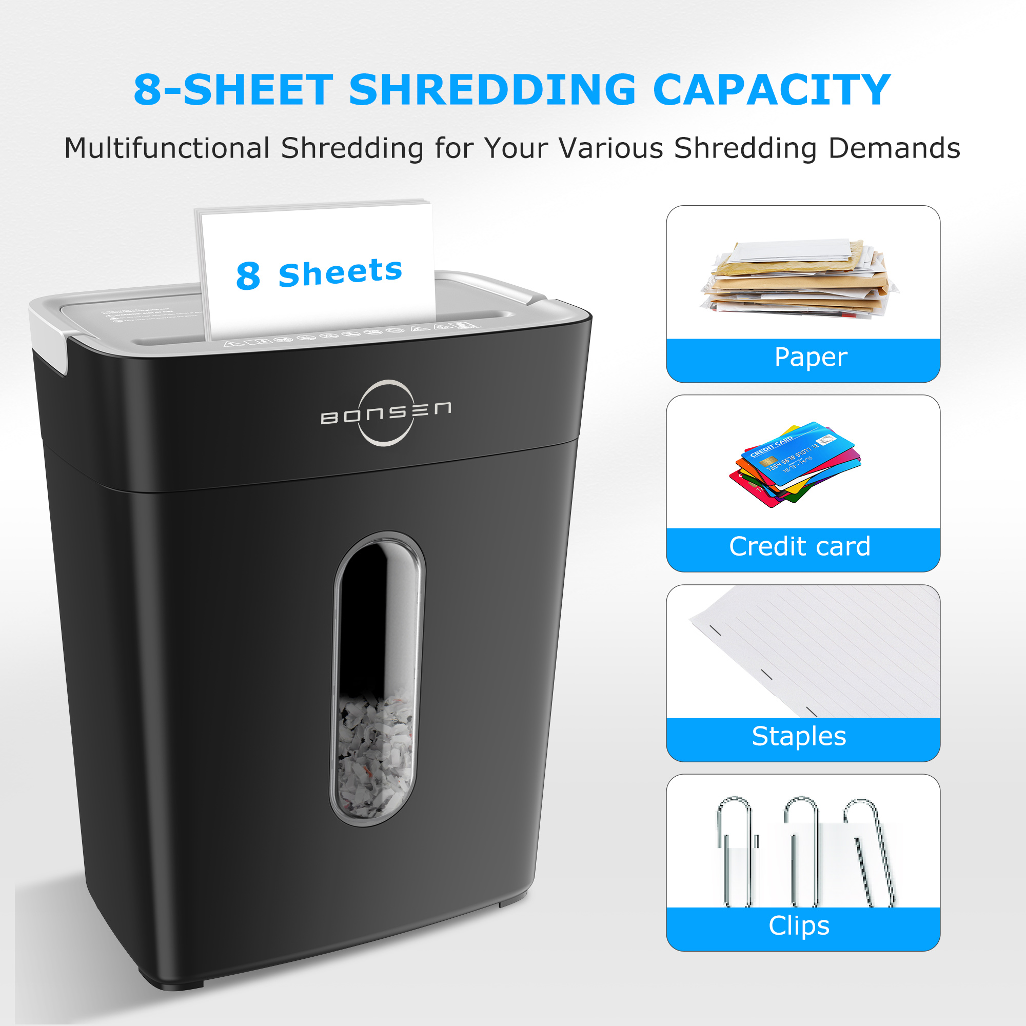 BONSEN 8-Sheet Cross-Cut Paper Shredder with 4 Gallon Bin photo 5