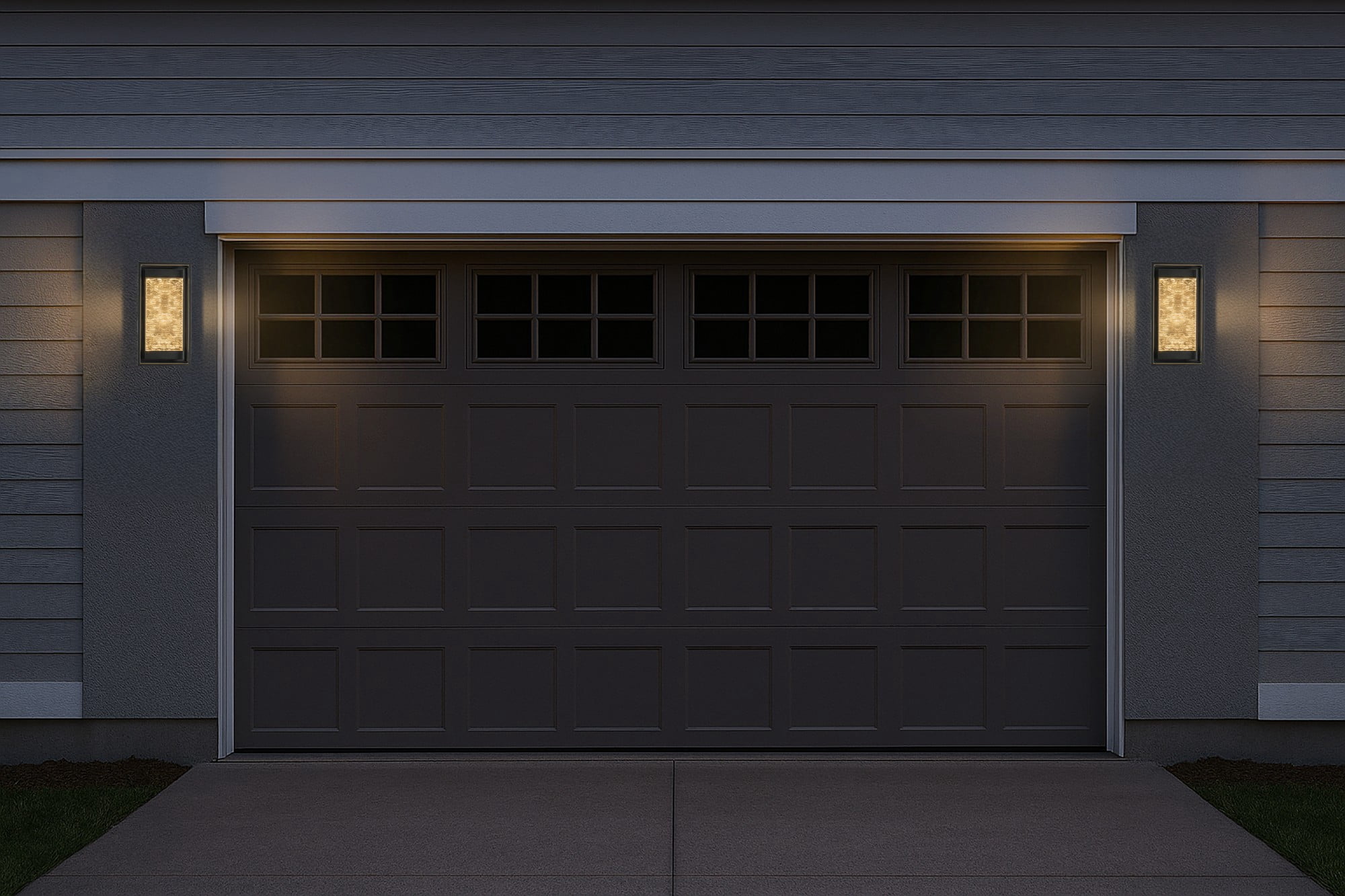 H15" Modern Outdoor Integrated LED Wall Light with Dusk to Dawn Sensor Matte Black Exterior Light Fixture with Handcrafted Textured Glass Wall Lantern for Porch Garage Entryway