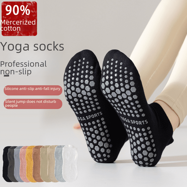 Calcetines de yoga de algodón al 90 % para mujer, de silicona, antideslizantes, para fitness en interiores, pilates, sin huesos