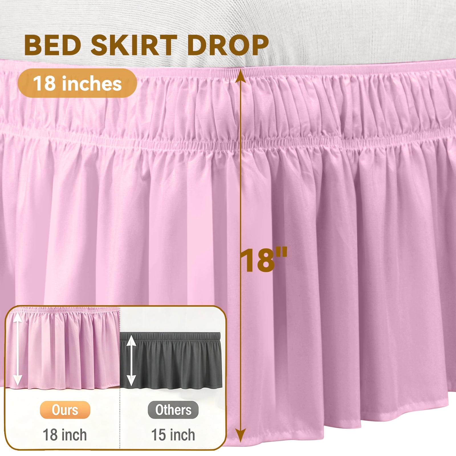 AzulHome Cherry Blossom Pink Skirts, Wrap Around Dust Ruffle for Twin Beds, 18-inch Tailored Drop, Easy to Install and Clean