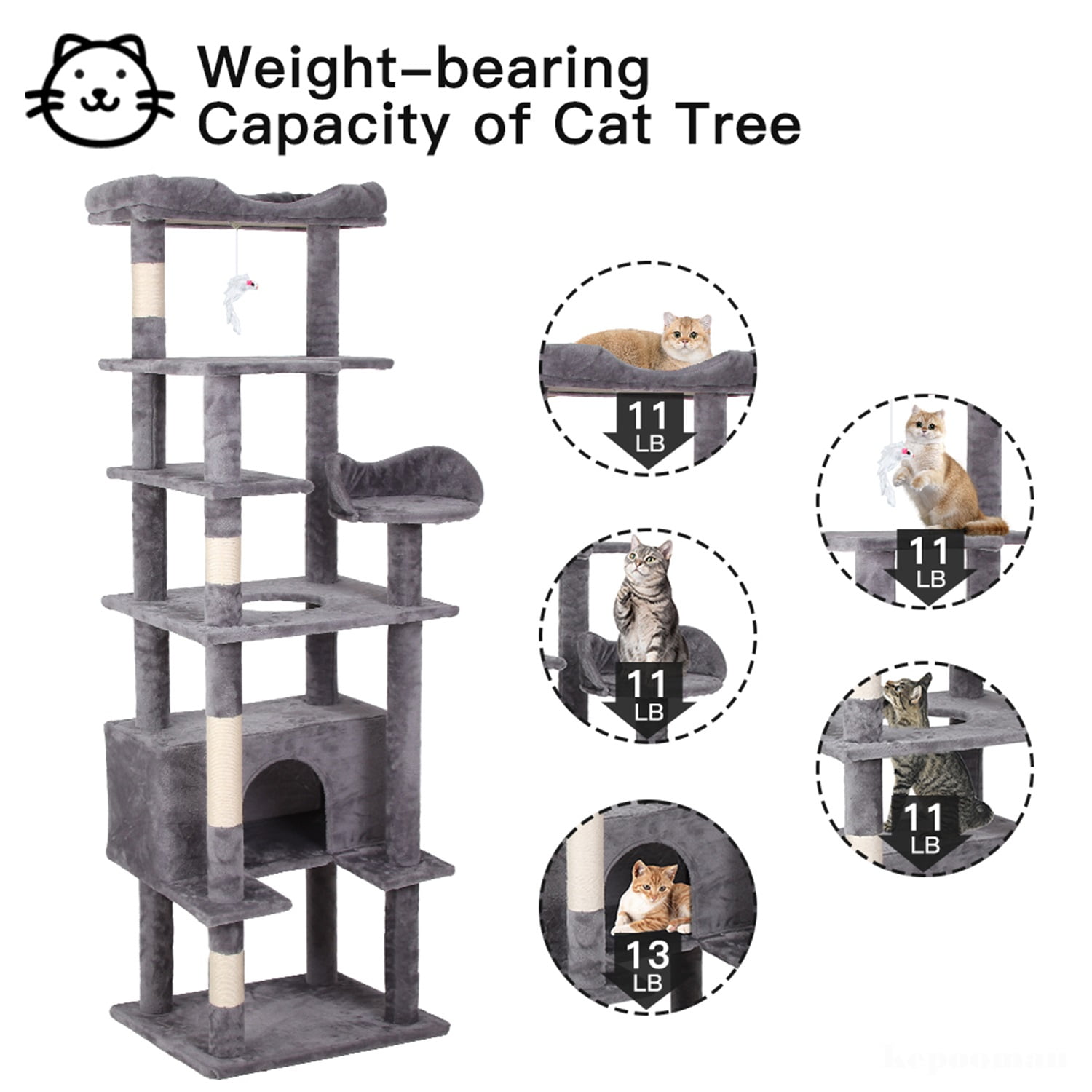 Pefilos 71" Multi-Level Cat Tree Tower for Indoor Cats, Cat Condo for Large Cats with Sisal-Covered Scratching Posts, Gray Pefilos 71" Multi-Level Cat Tree Tower for Indoor Cats, Cat Condo for Large Cats with Sisal-Covered Scratching Posts, Gray