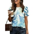 thumbnail image 6 of Women's Vintage Floral Print Blouses Short Smocked Cuffs Crew Neck Tops Boho Casual Summer Slim Fitted Shirt, 6 of 6