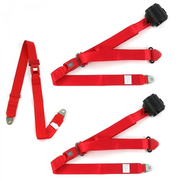 Standard 3 Point Red Retractable Bench Seat Belt Kit for AMC Hornet 1970-1977 - 3 Belts