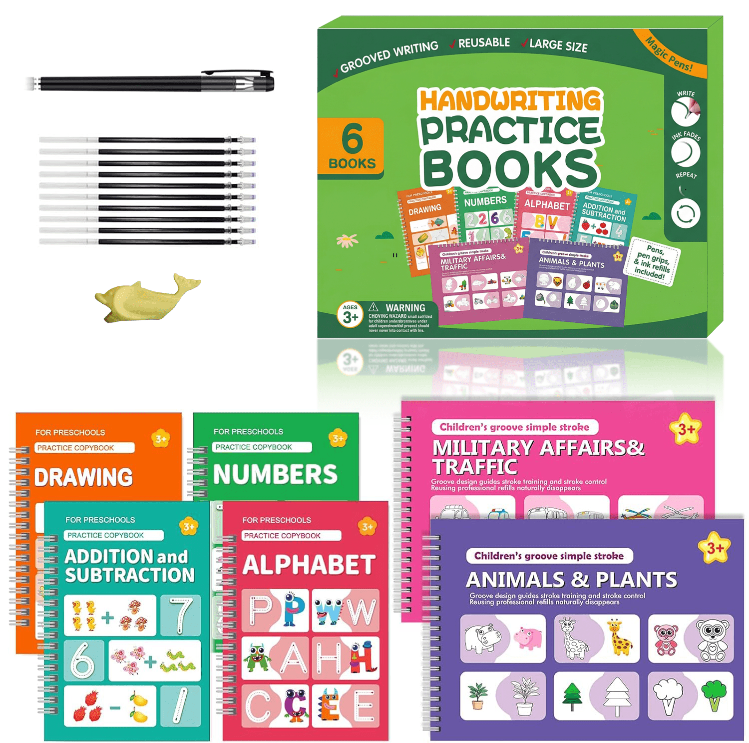 Timetome Magic Grooved Handwriting Practice Books, 6-Book Set for