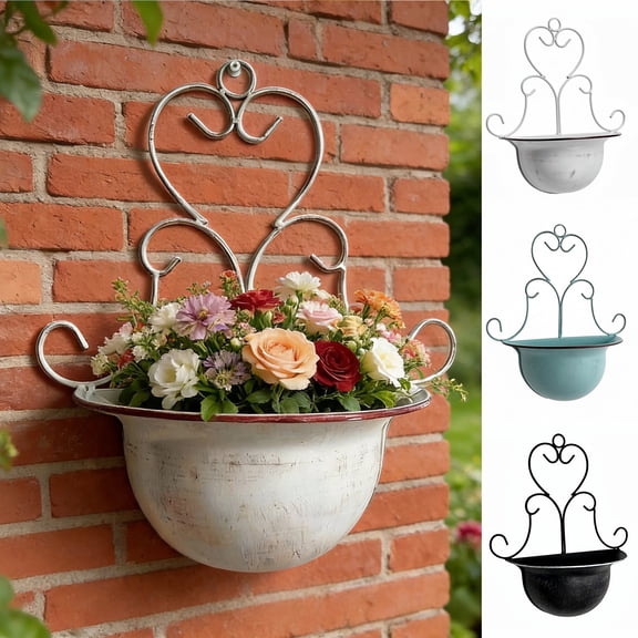 Fwttom Plant Pots, Vintage Iron Hanging Plastic Flower Pots for Outdoor Plants, Planter Container for Windowsill Balcony Home Decoration, White