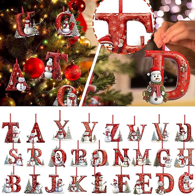 Xihbxyly Adorno para Árbol de Navidad, 26 Adornos Colgantes con Letras Del Alfabeto, Letras Acrílicas Personalizables, Decoración Colorida para Colgar En El Árbol de Navidad, Ideal para Casa, Oficina