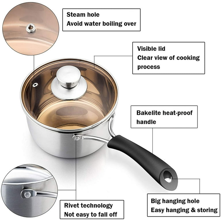 1 Quart Saucepan with Lid 18/10 Stainless Steel Nonstick Small Sauce Pan Pot