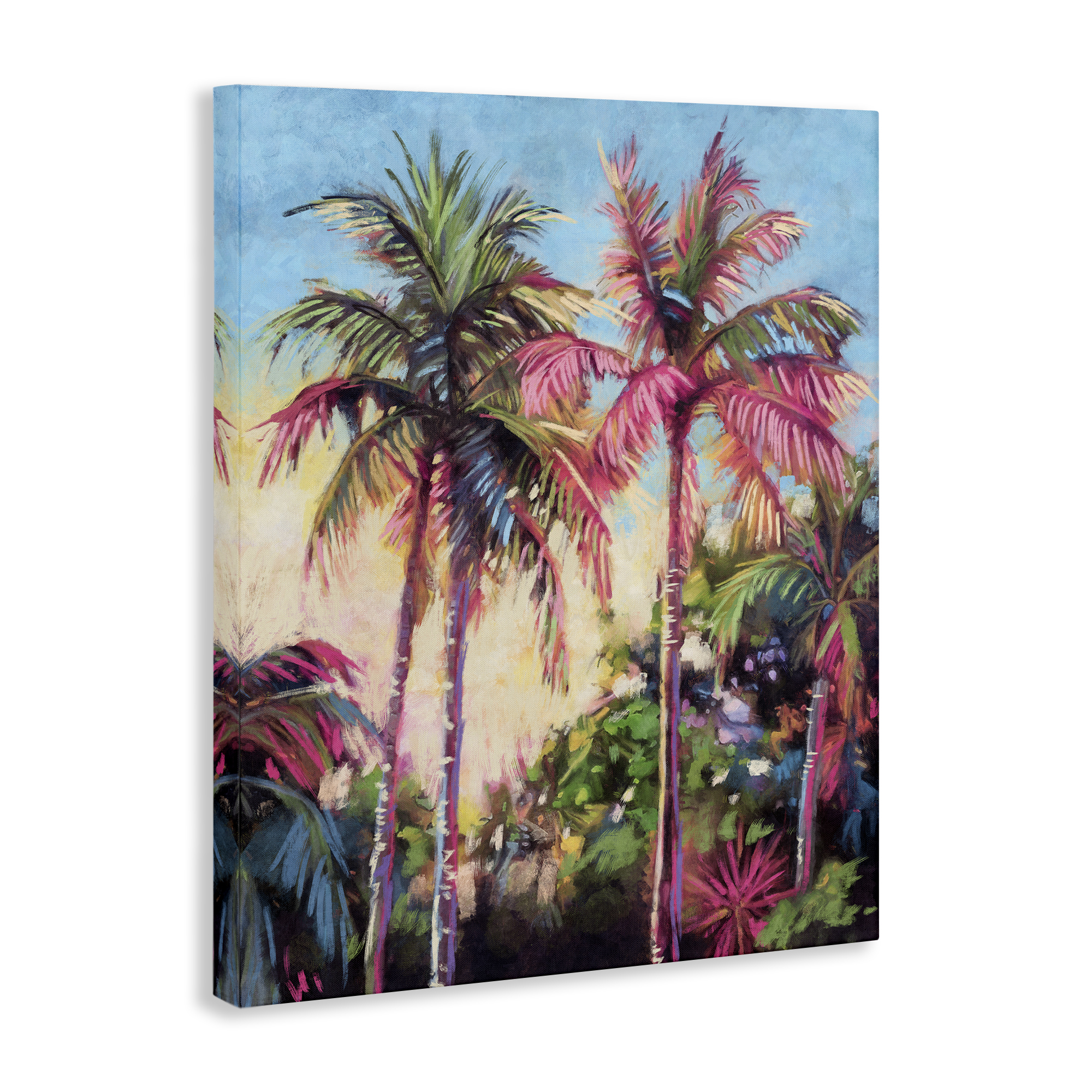 Stupell Industries Tropical Palms Pink Details Landscape & Nature Painting Wrapped Canvas Art Print Wall Art, 36 x 48