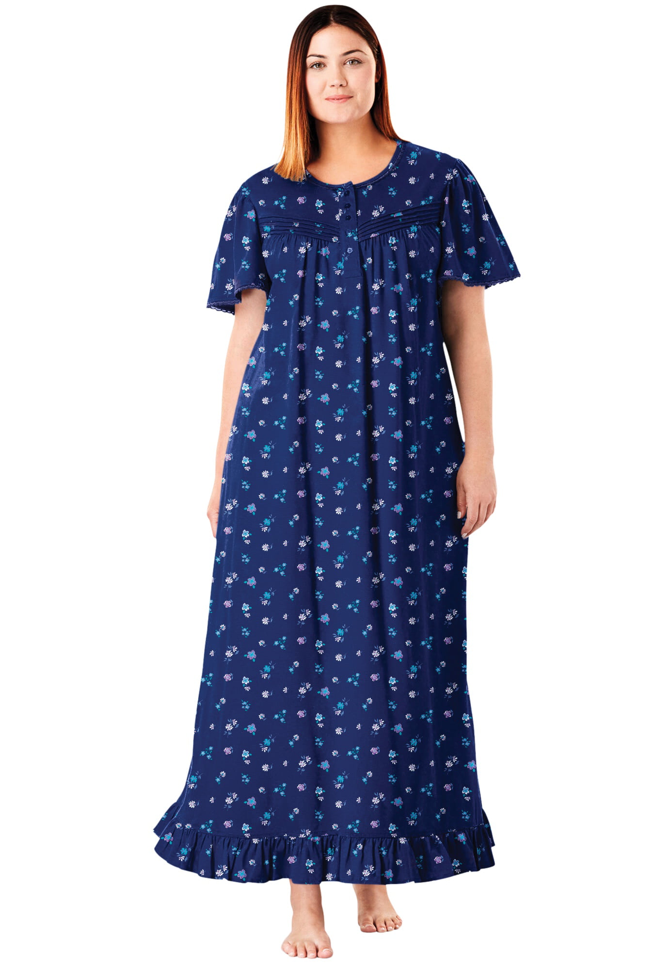 Dreams & Co. - Dreams & Co. Plus Size Long Floral Print Cotton Gown ...