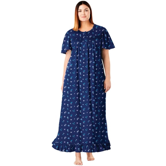 Dreams & Co. Plus Size Long Floral Print Cotton Gown