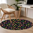 thumbnail image 5 of Mardi Gras Round Living Room Rugs 3.3 ft, Carnival Purple Yellow Green Dots Black Texture Washable Area Rug with Non-Slip Sturdy Edge Binding Round Front Door Mat Floor Carpet for Entryway, 5 of 9
