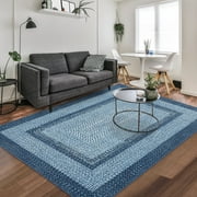 Aoile 8'x10' Washable Area Rug, Geometric Printed Rugs with Non Slip for Living Room Bedroom Dining Room, Blue