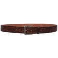 thumbnail image 2 of 1 1/2" Snap On Embossed Vintage Cowhide Full Grain Leather Floral Rivet Perforated Casual Belt, 2 of 5