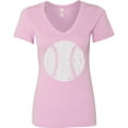 thumbnail image 3 of Inktastic Distressed Baseball in White Women's V-Neck T-Shirt, 3 of 5