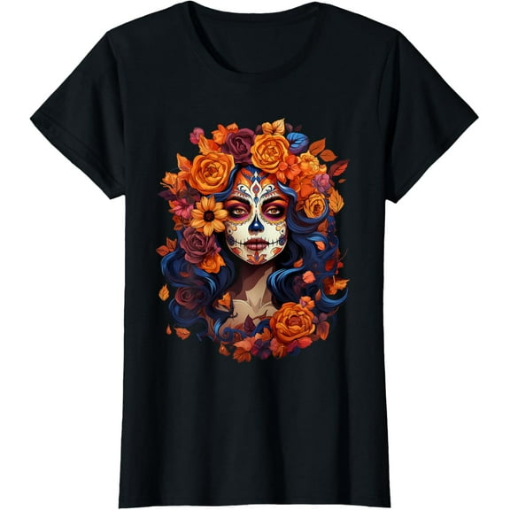 Premium model-Unisex-100% cotton-Dia De Los Muertos Mexican Sugar Skull Day Of The Dead Women T-Shirt