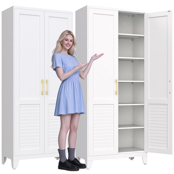 JOJUOU 75''Storage Cabinet ,Pantry Cabinet with Doors and Shelves,Tall Kitchen Pantry,Metal Kitchen Storage Cabinets, White