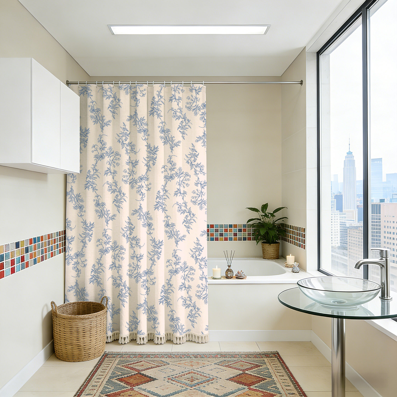 SANMADROLA Blue Floral Boho Shower Curtain, 72"x72", 12 Hooks photo 3