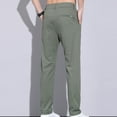 thumbnail image 4 of Men Pants Business Casual Middle Waist Button Up Pants With Pockets Solid Color Straight-leg Pants Casual Pants for Men Army Green M, 4 of 4