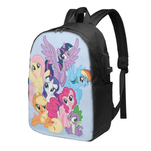 My Little Pony Backpacks 17 Inch Cartoon School Laptop Bag Bookbag with USB Charging Port, Students Travel Shoulder Bag Daypack