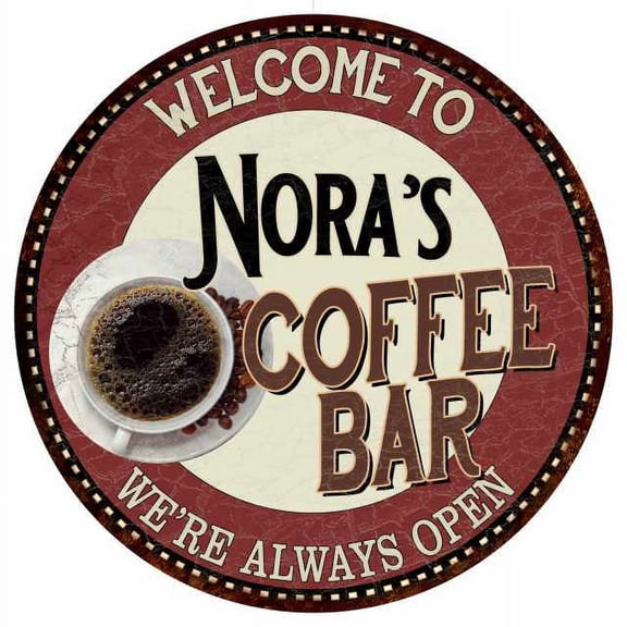 Nora's Coffee Bar Round Metal Sign Kitchen Room Wall Decor 100140041268