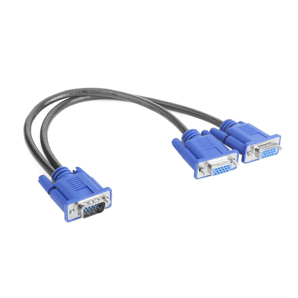 VGA Splitter Cable 1 Computer to Dual 2 Monitor Male to Female Adapter Wire #EB
