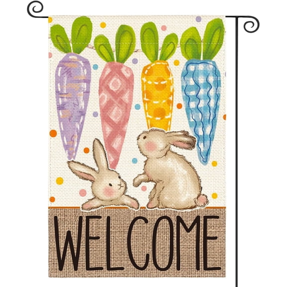 Easter Garden Flag 12x18 Inch Double Sided Outdoor Yard Decoration With Bunnies And Carrots Colorful