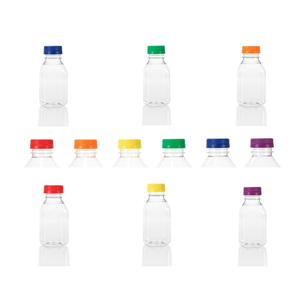 8 oz. Plastic Bottles with Assorted Color Tamper Evident Caps, 6pack
