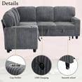 thumbnail image 4 of Modular Sectional Sleeper Sofa with Pull Out Bed, L-Shaped Cloud Couch with USB Charging, Cup Holders and Storage Seat, 5 Seat Corduroy Couches for Living Room, Grey, 4 of 8