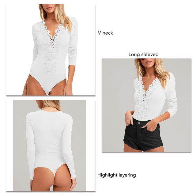 Women Bodysuit Lace Bodysuit Long Sleeved Slim Fit Fashionable for Party ANGGREK Otros