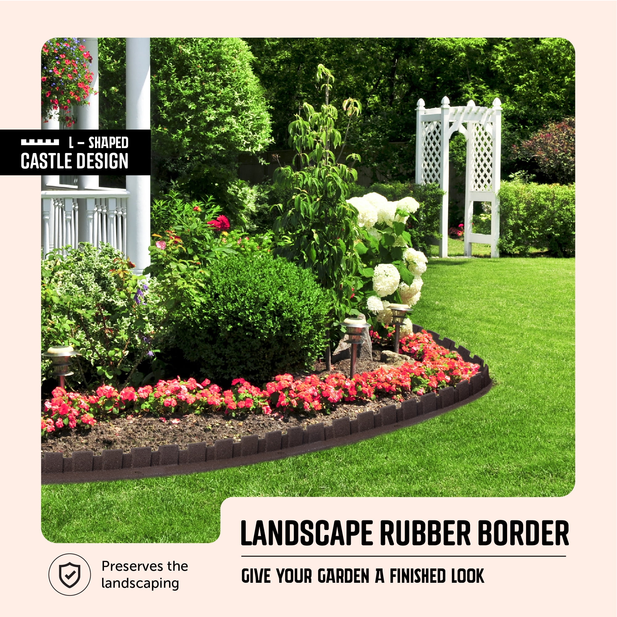 GroundSmart Castle Landscape Edging, 4' Brown Rubber Garden Edging Border, 6 pack