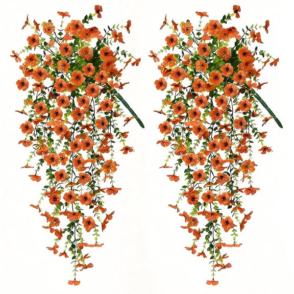 2 Pack Faux Silk Daisy Artificial Hanging Flowers Plants Look Real UV Resistant Outdoor for Home Indoor Planter Porch Garden Yard Fall Decor(Orange)