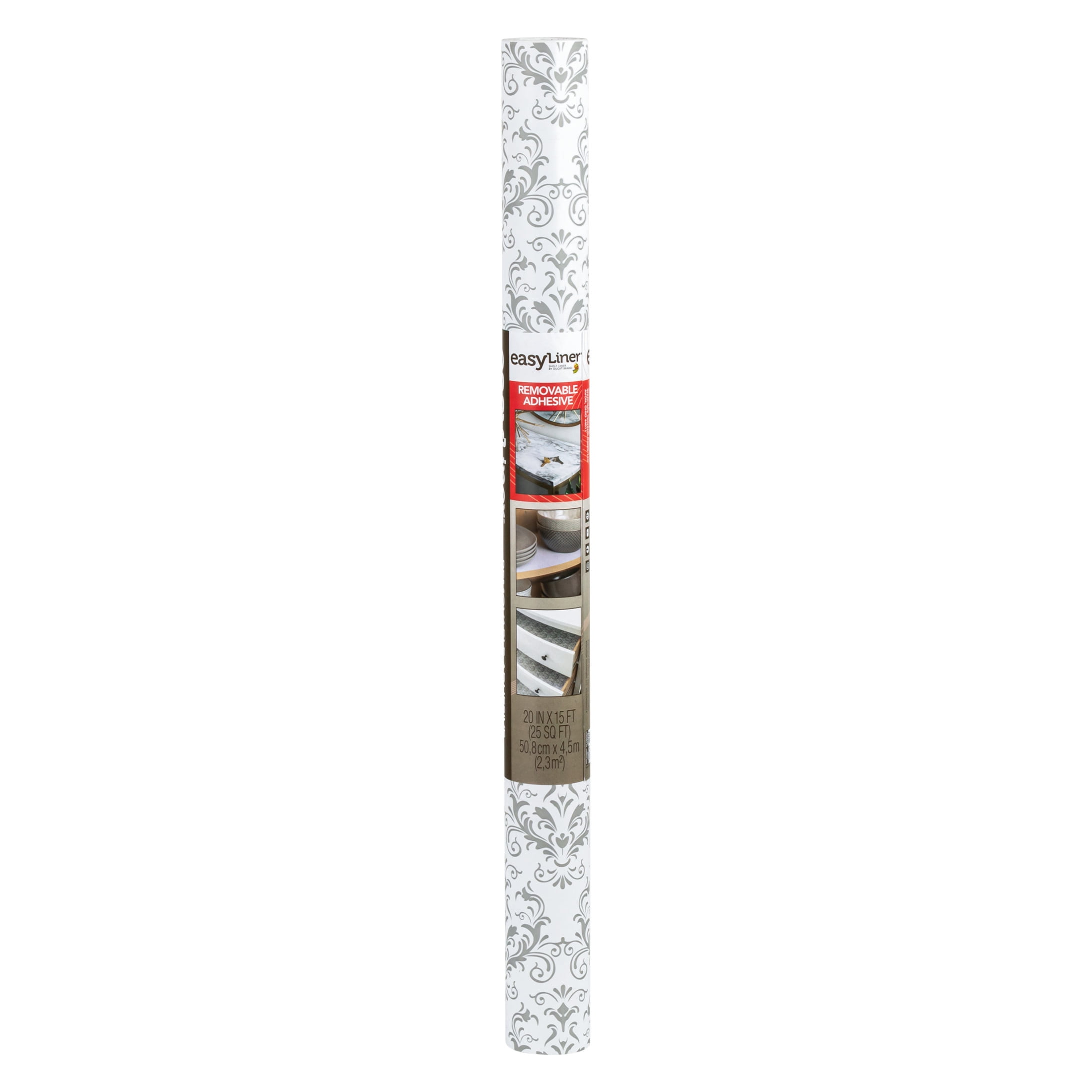 (6 pack) EasyLiner Removable Adhesive Shelf Liner, Gray Damask 20" x 15' Roll