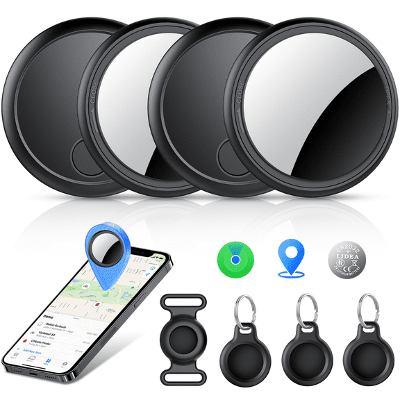 Air Tracker Tag, Bluetooth Tracker-4Pack, Bluetooth Item Finder Compatible with Apple Find My (iOS Only), IP68 Waterproof, Replaceable Battery, Item Locator for Keys/Bags/Wallets Black, FCC Approved