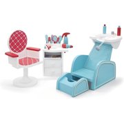 18 Inch Doll Furniture Salon & Nail Set – Wooden Playset with Hair Styling Accessories, Fits American, Generation, My Life & Similar 14”-18” Dolls