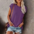 thumbnail image 5 of Women's summer solid color pocket off-shoulder round neck short-sleeved tops for women, 5 of 5